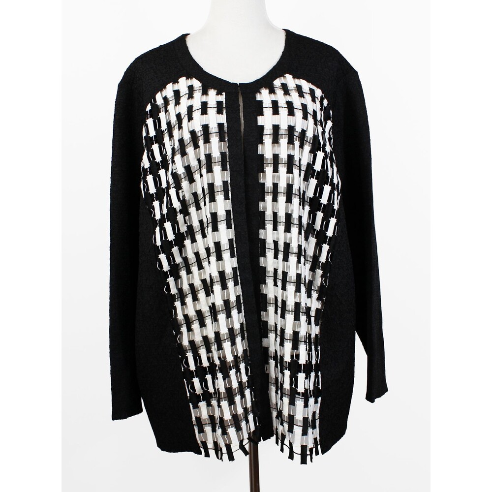 Catherine's 2X 22/24W Black White Crinkle Textured Open Weave Cardigan Cover